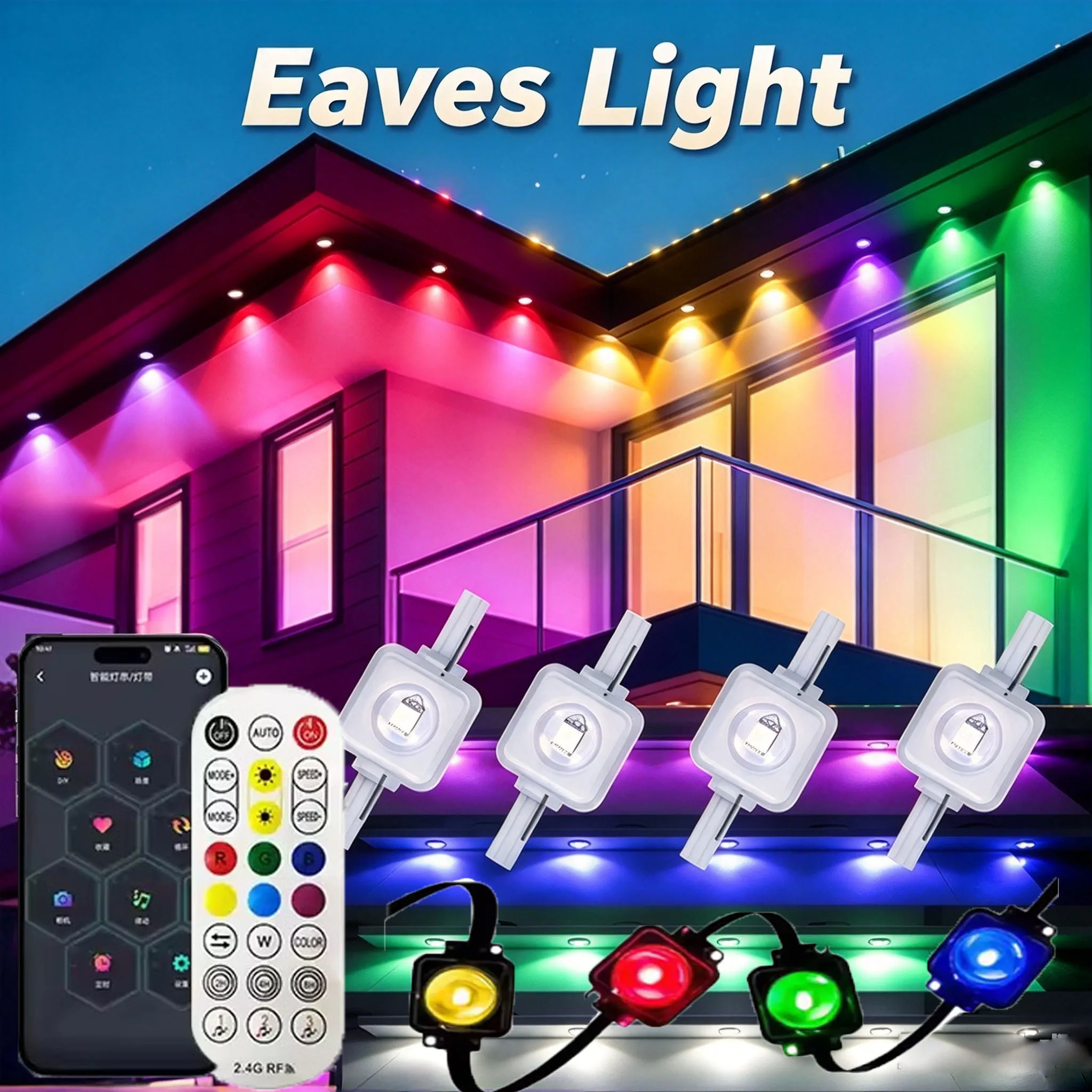 Smart Eave Lights LED Outdoor String Lights App/Remote Control DIY Scene Mode LED Strip Waterproof for House Roof Party Decor