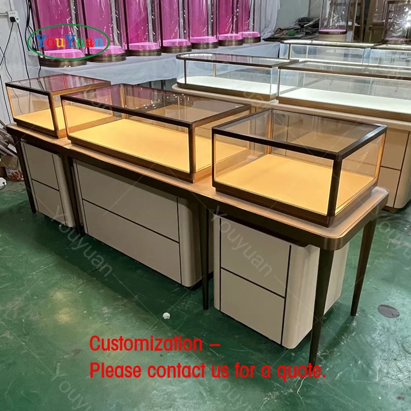 custom.Hot Sale Round Jewellery showcase Display Lighting Glass showcase Watch Display Counter Shop Display Island