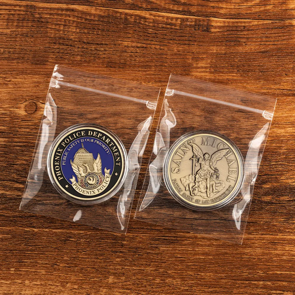 US Phoenix Police Department Souvenir Coin Bronze Plated Saint Micheal Pattern Commemorative Coins