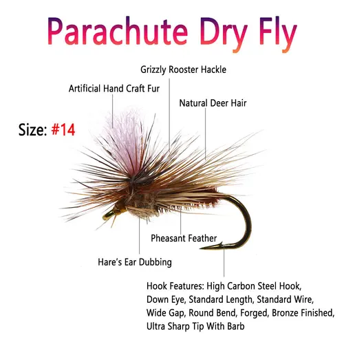 Imagen 2 del producto Bimoo-SEÑUELOS DE pesca de trucha, piezas #14, paracaídas seco, alce, oreja de liebre, Dub Throax