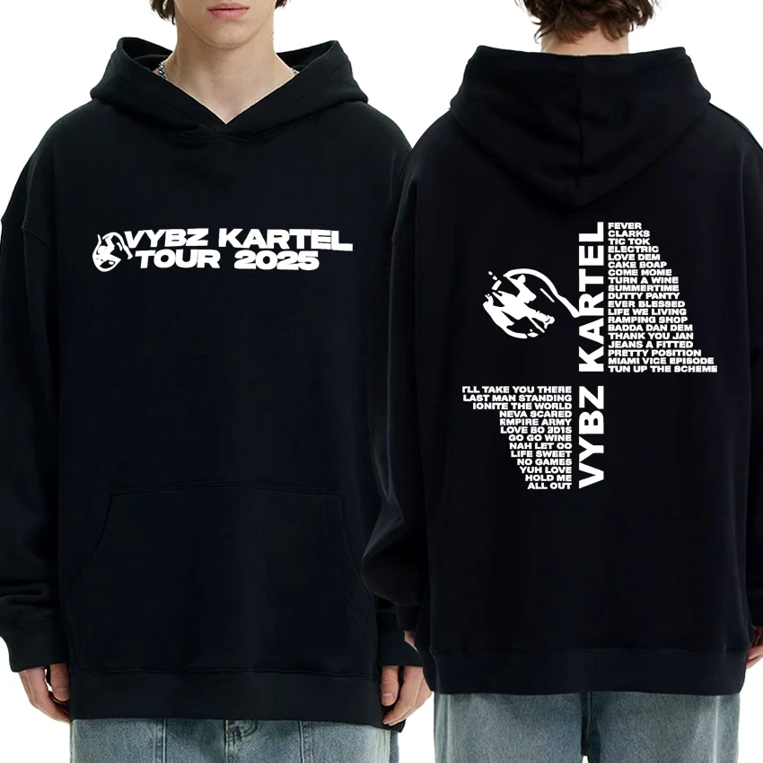 

Hot Rapper Vybz Kartel World Tour 2025 Double Sided print streetwear Hoodie Unisex hip hop punk pullovers Men women Fleece Tops
