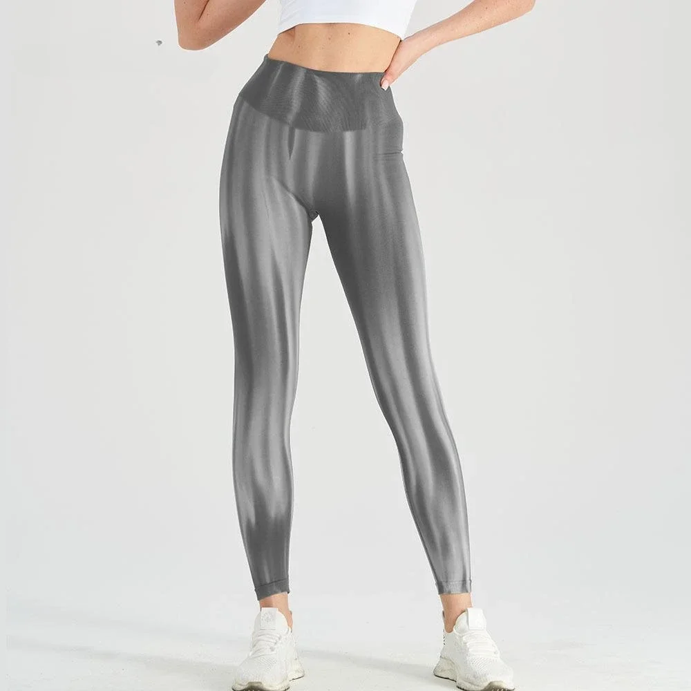 Mallas deportivas elásticas para mujer, Leggings de cintura alta con degradado, elásticos y ajustados, para correr