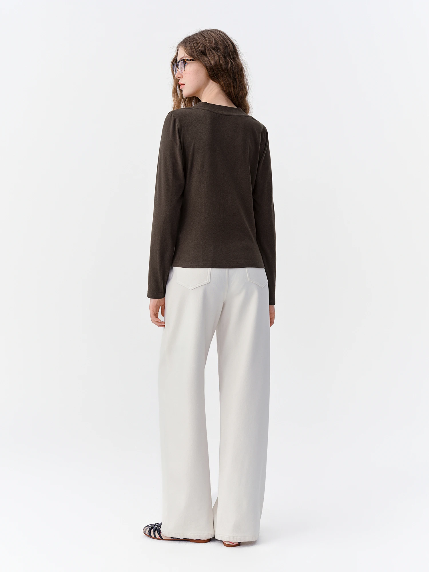 DUSHU Damen V-Ausschnitt Langarm Weiches Mischgewebe Slim Fit Strick-T-Shirt Einfarbiges Unterhemd Elegantes Leichtes Layering-Oberteil für den Alltag – Detail 23
