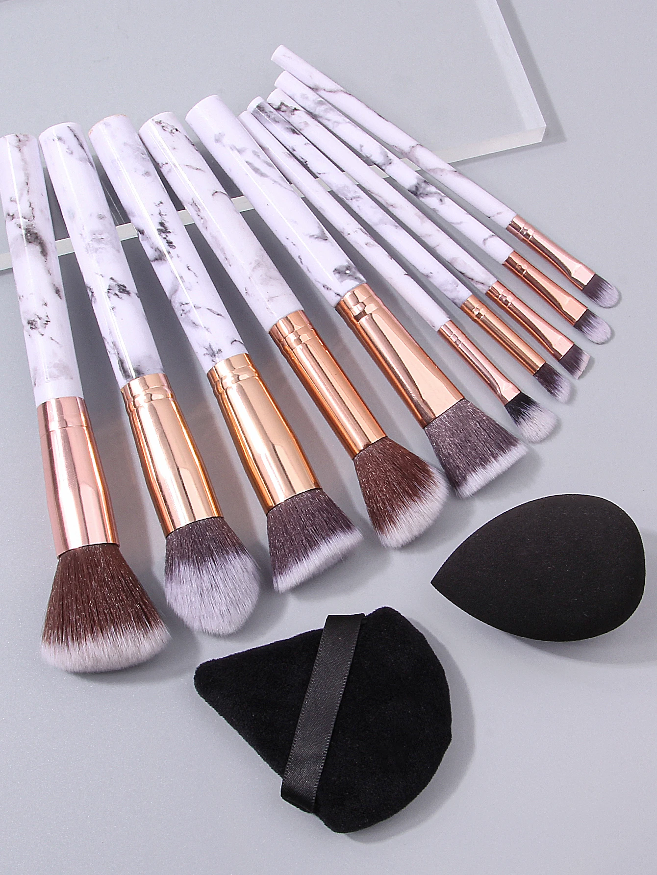 Pincéis De Maquiagem De Mármore Com Esponja De Beleza, Pincéis De Fundação Sintética Premium, Ferramentas De Mistura De Beleza, Caixa