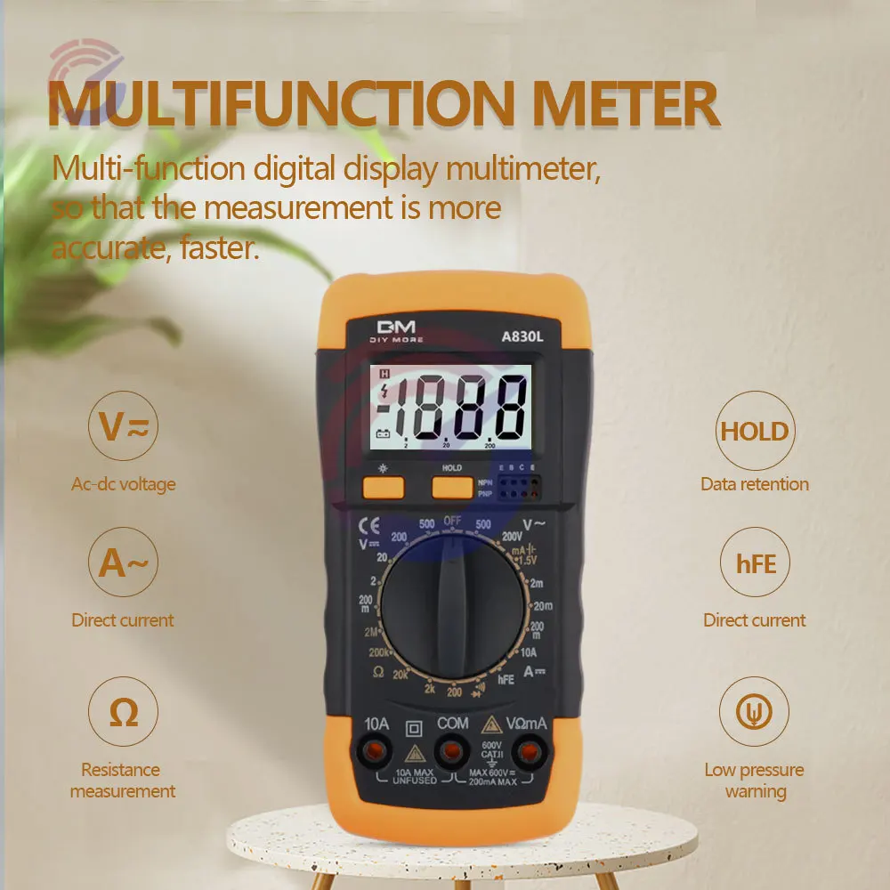 A830L Digital Multimeter AC DC 600V Voltmeter Voltage Current Diode and Resistance Freguency Temperature Tester Household Tools