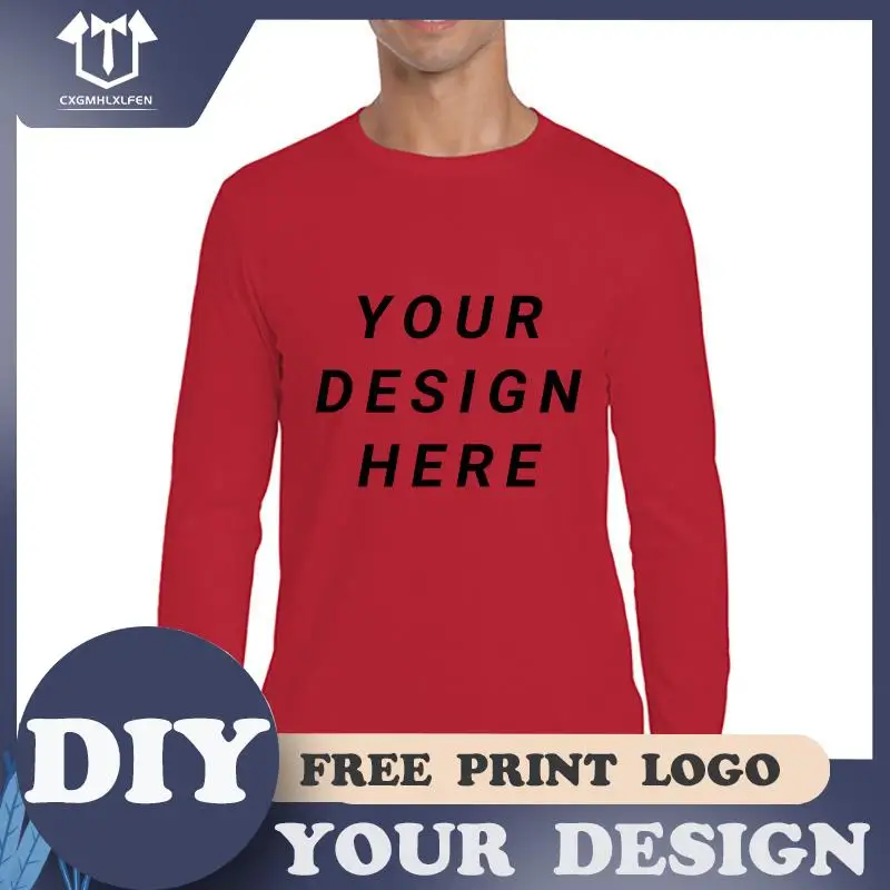 Men Classic Long Sleeve T-shirt Custom Your Photo Text Logo Printing Personalized Customized Thirts Male Tops Euro Size XS-2XL