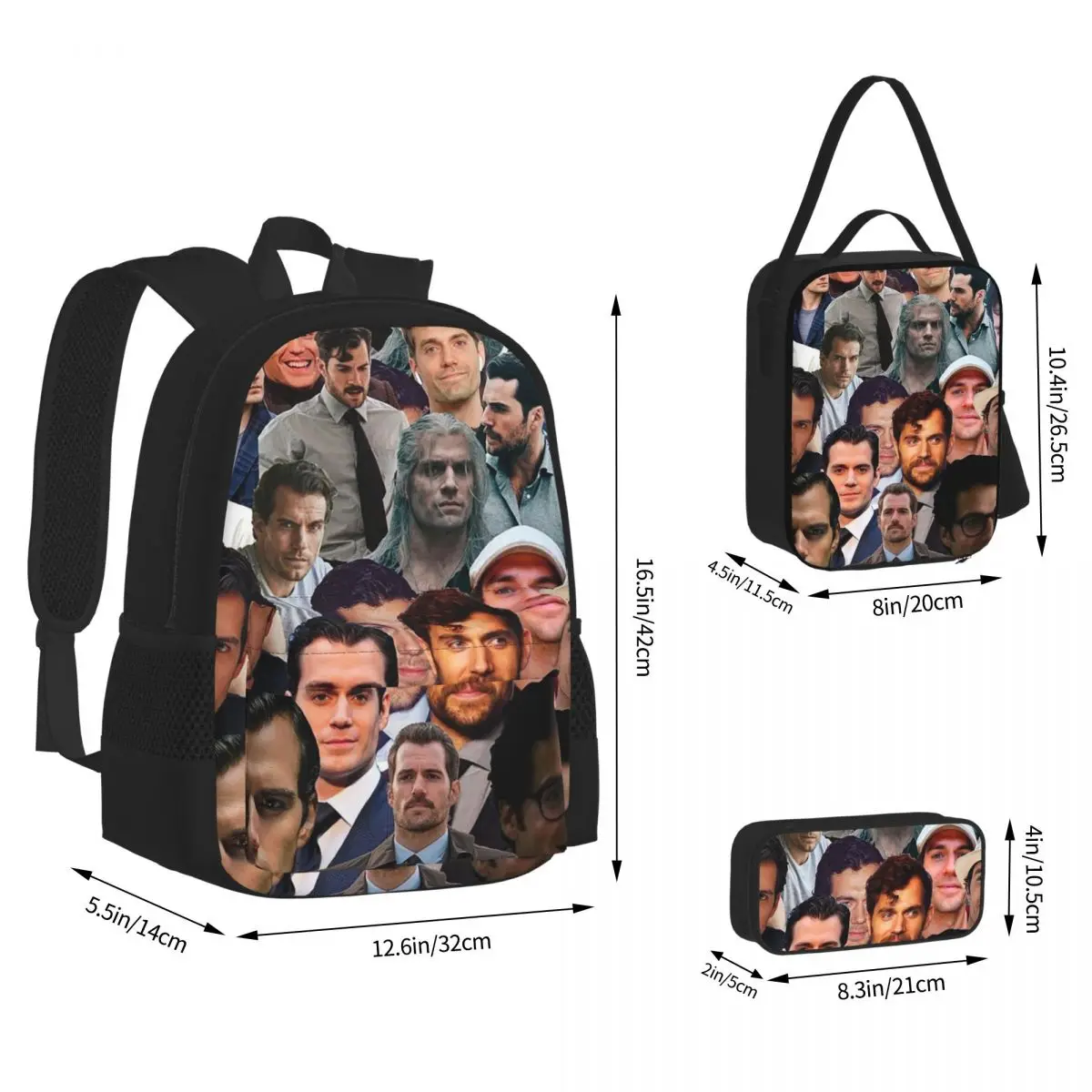 Henry Cavill Photo Collage  Backpacks Boys Girls Bookbag Children School Bags Kids Rucksack Lunch Bag Pen Bag Three-Piece Set
