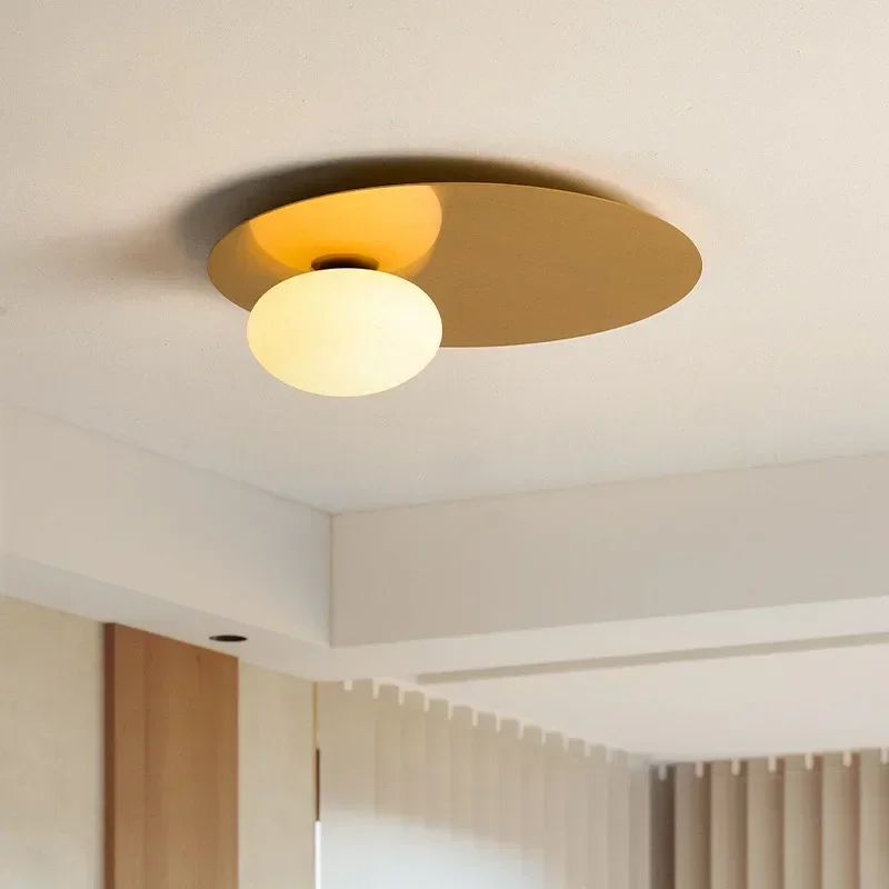

Gold LED Bulb Ceiling Light Aisle Living Room Bedroom Modern White Glass Ceiling Light Home Balcony Light Fixtures