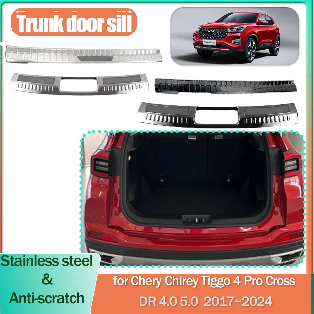 Alféizar de puerta de maletero para Chery Tiggo Chirey 4 Pro Cross DR 4,0 5,0 2017 ~ 2024 2018 2019 2020 2021 2022 2023, placa de desgaste de umbral de acero inoxidable, pegatina, accesorios