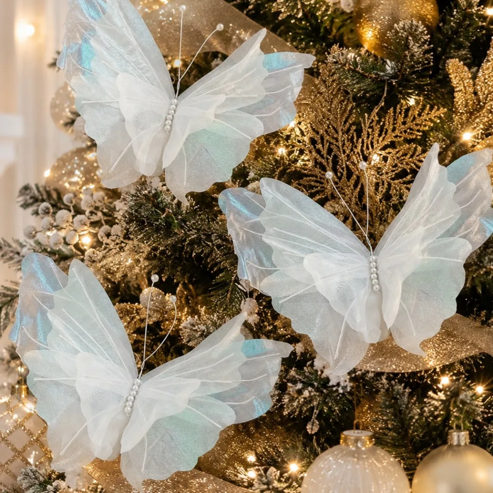 3 Pieces of Large-Sized Hanging Christmas butterfly Decorations, Laser-Sheen Synthetic Butterflies, Christmas Tree Decorations,