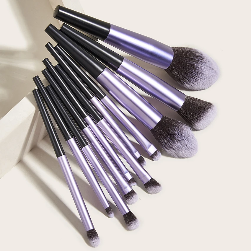 SAIANTTH 11pcs Professional Makeup Brushes Set Long Aluminum Tube Loose Powder Brush Eyebrow Eyeshadow Brush Beauty Tool 4 Color