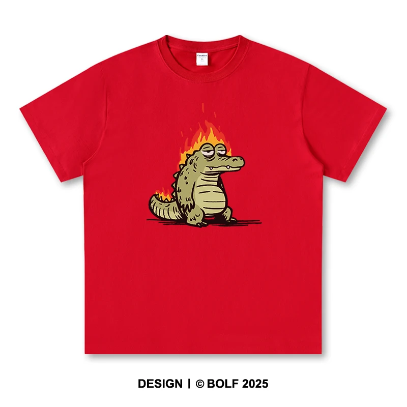 Niedliches Cartoon-Alligator-bedrucktes Herren-T-Shirt aus 100 % Baumwolle, übergroße, lustige Tier-Grafik-T-Shirts für Männer, Sommer-Casual-Tops