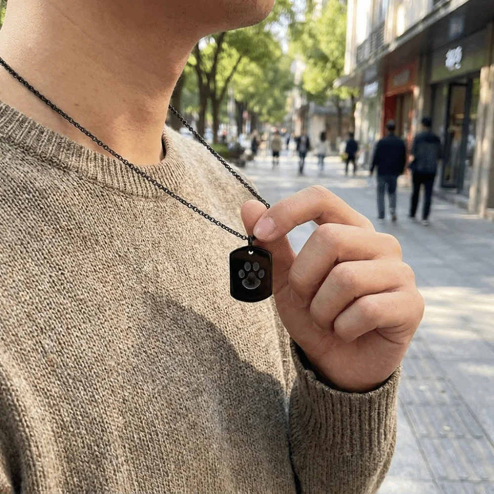 Metal Pet Urn Necklace Paw Print Pattern Square Pendant Pet Memorial Jewelry Waterproof Cremation Necklace Cat Dog Ashes