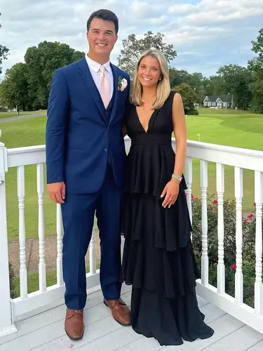 Imagen 2 del producto Vestido de noche de gasa con borde con volantes en capas, escote en V profundo, té imperio, vestido de dama de honor Formal largo, vestido de noche elegante para mujer