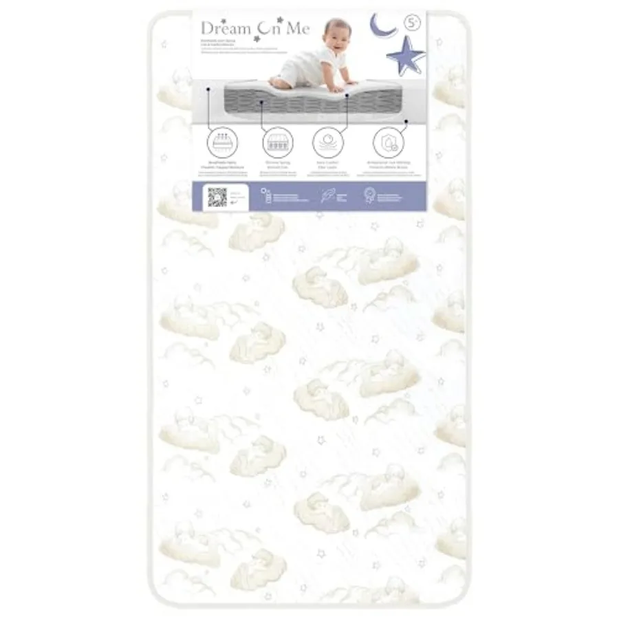 

Twilight 5" 2-in-1 Breathable Spring Coil Crib and Toddler Mattress Firm Infant Side and Plush Toddler Side Reversible Design W