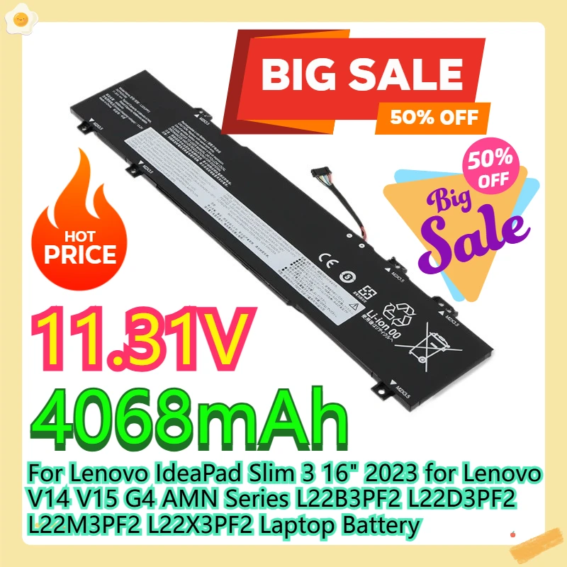 

For Lenovo IdeaPad Slim 3 16" 2023 for Lenovo V14 V15 G4 AMN Series L22B3PF2 L22D3PF2 L22M3PF2 L22X3PF2 Laptop Battery