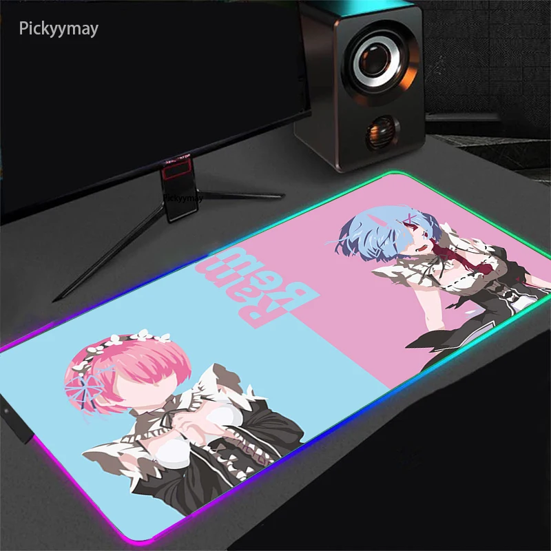 Re Zero Alas Mouse Anime RGB PC Gamer Alas Mouse Laptop Komputer LED Alas Mouse Keyboard Berkilau Alas Mouse Besar Anak Perempuan Imut Alas Meja