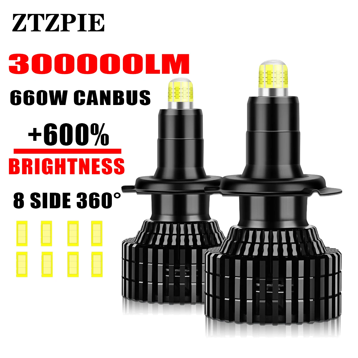 ZTZPIE 6000K High Power Car Headlight Fog Light 660W 300000LM HB3 HB4 9005 9006 H1 H7 H8 H9 H11 Bulb Canbus Led Lamp 8 SIDE 360°