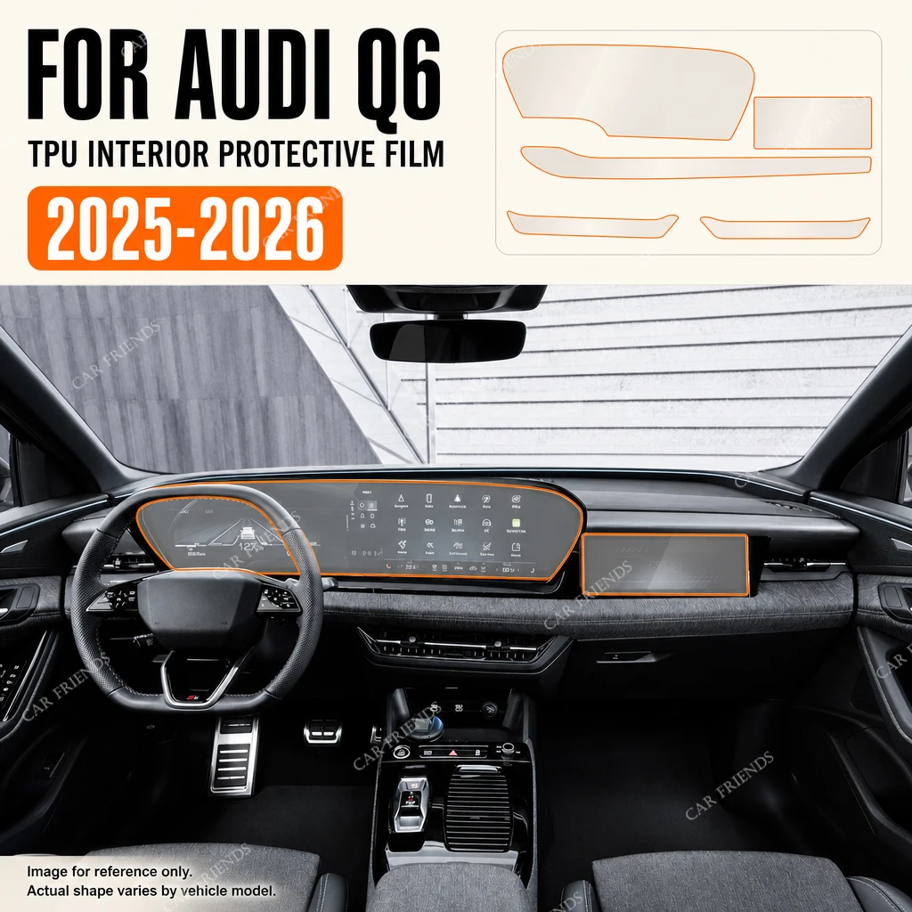 1 Set For Audi Q6 E-tron 2025 2026 Transparent TPU Interior Protective Film Dashboard GPS Navigation Screen Protector Pre-cut