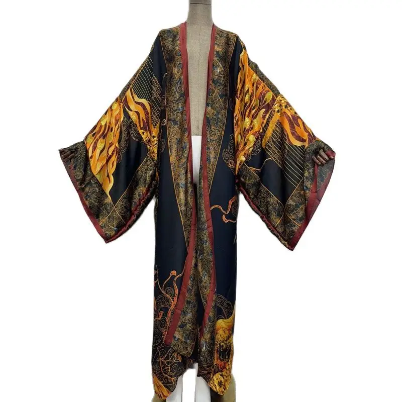 Kimonos KAFTAN Women sukienka Print Long Sleeve Cardigan Female Blouse Loose Casual beach Cover Up boho dress Blusas robe sexy