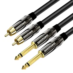 RCA 6.35mm Kablo 2 1/4 inç TS 2 RCA Erkek - Erkek Stereo Ses Adaptör Kablosu Mikrofon Mikser Ses Kartı Amplifikatör