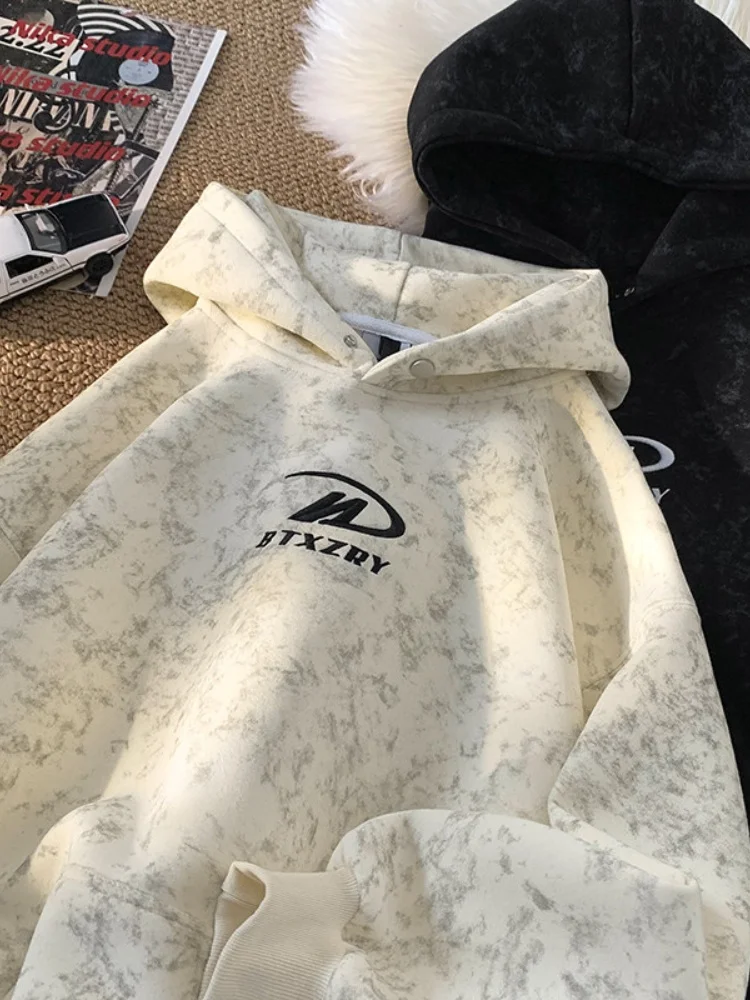 

Retro American Tie Dye Dir Hoodie Men's Spring Autumn Heavyweight Hardwearing Letter Embroidery Top Hat Sweatirt Trendy