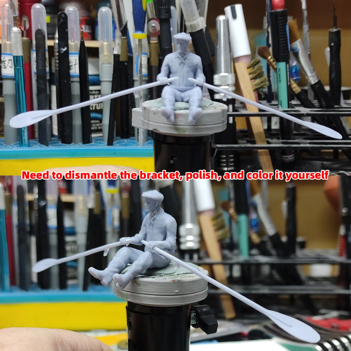 Maßstabsgetreue Miniatur-Modellbausätze Figuren Diorama Angler Commoner Fischer mit Boot Ruder Set 1/35 1/43 1/48 1/64 1/72 1/87 Ho Z – Detail 1