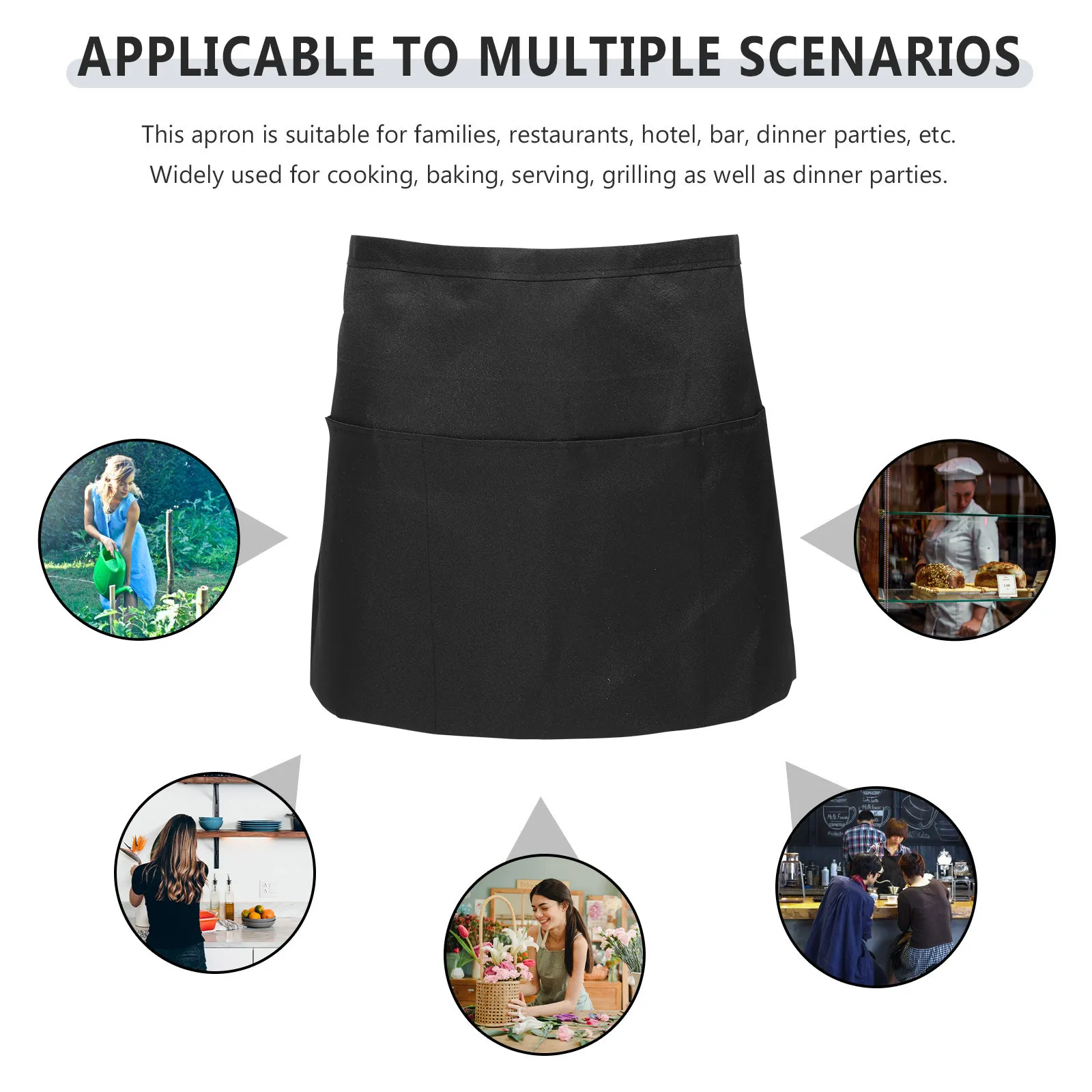 Server Aprons With Pockets Mid-Length Waist Apron Waitress Apron Durable Waist Apron For Waiter Black