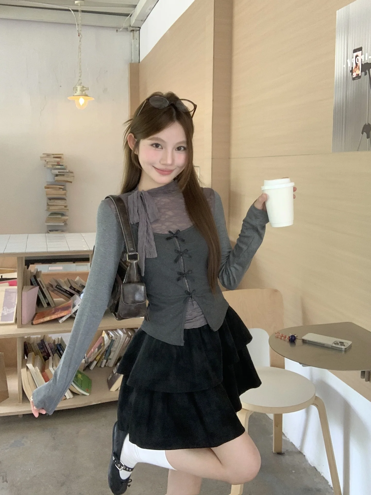 Elegant Long Sleeve T-shirt Women's Original Quality Two-piece Set With Strap Vest Versatile Autumn Outfit Casual Chic Style