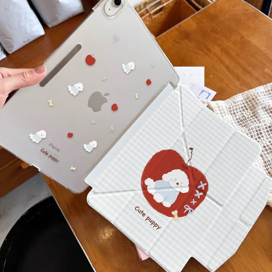 Red Fluff Berry 3+Y Fold Case for iPad 10/11th, 2026 Air11, 2025 Pro11, Mini6/7, Magnetic Buckle Pencil Pocket, Auto Sleep Wake