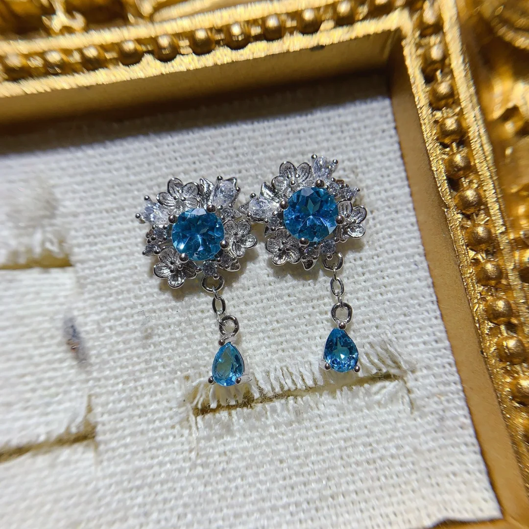 Ethereal Handmade Designer Natural Topaz Stud Earrings S925 Sterling Silver Elegant Daily Dating Jewelry for Women