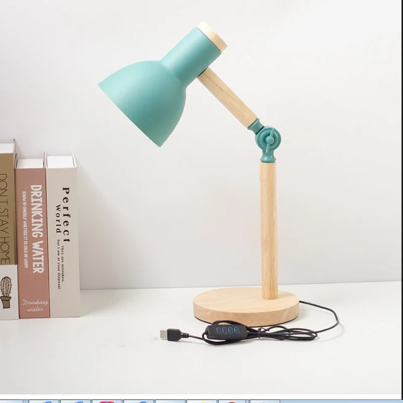 Nordic Wooden Iron LED Desk Lamp for Dorm Eye Protection Reading Table Lamp for Study Home Office Room Decor Bedside Night Light