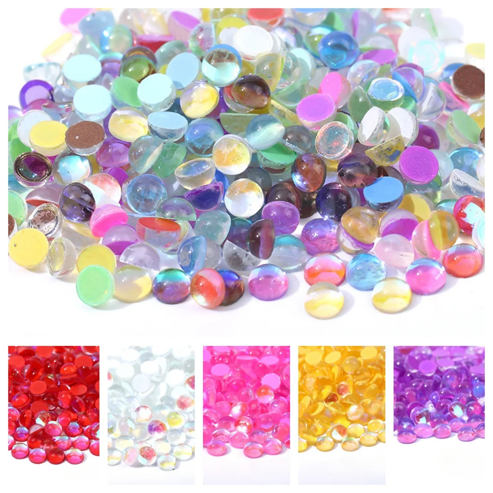 ss6-ss20 Magic Color Shiny Glass Hemispherical Mermaid Beads Non Hotfix Glue On Rhinestones Nail Art Garment Decorations