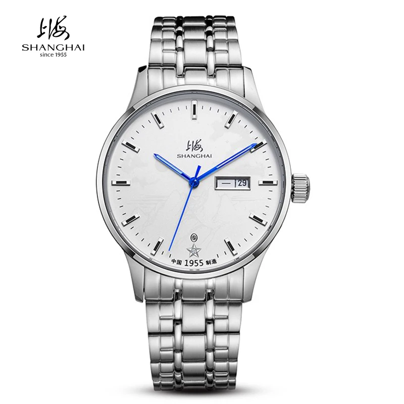 SHANGHAI Watch Men's Automatic Mechanical Watches 3-Color Luminous Fashion Wristwatch Day-Date 316L Stainless Steel Clock SH001
