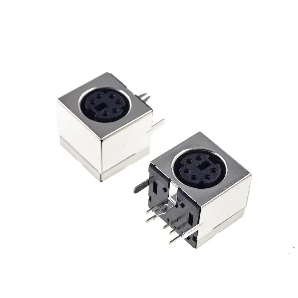 100 pcs S-video 6 Pin Mini Din Socket Connector shield Right Angle through hole PCB Mount Mini Circular DIN Receptacle Socket