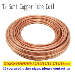 Soft Copper Tube Coil OD 2mm/3mm/4mm/5mm/6mm/8mm/10mm/12mm T2 Copper Seamless Round Pipe Tubing Refrigerators Air conditioners