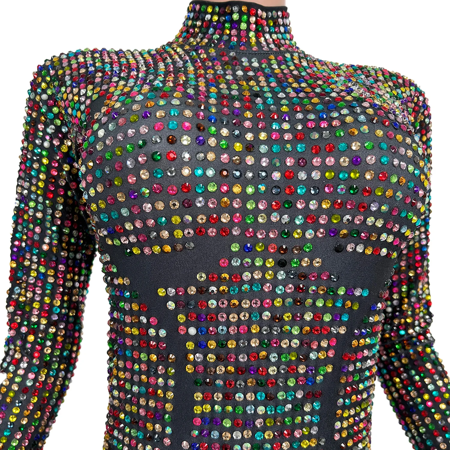 럭셔리 스파클리 풀 라인스톤 타이트 핏 점프수트 여성 섹시 댄스 공연 의상 나이트 클럽 드랙퀸 의상 징디안