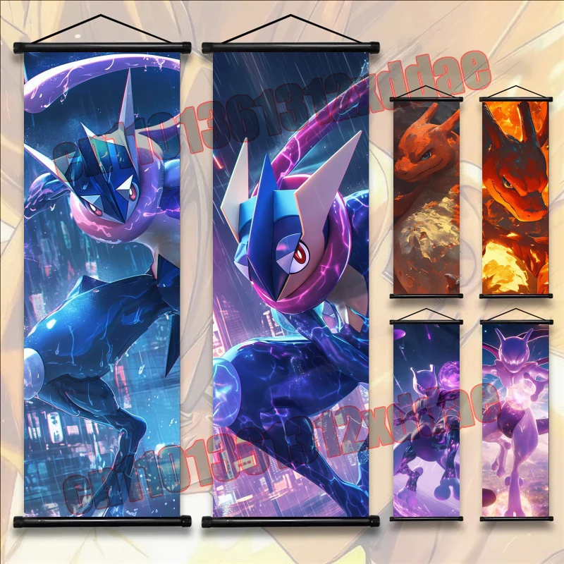 

Printed Pokemon Anime Art White Canvas Pokemon Scroll Painting Poster Modern Room Decoration Wall Art Decoration Painting Gift