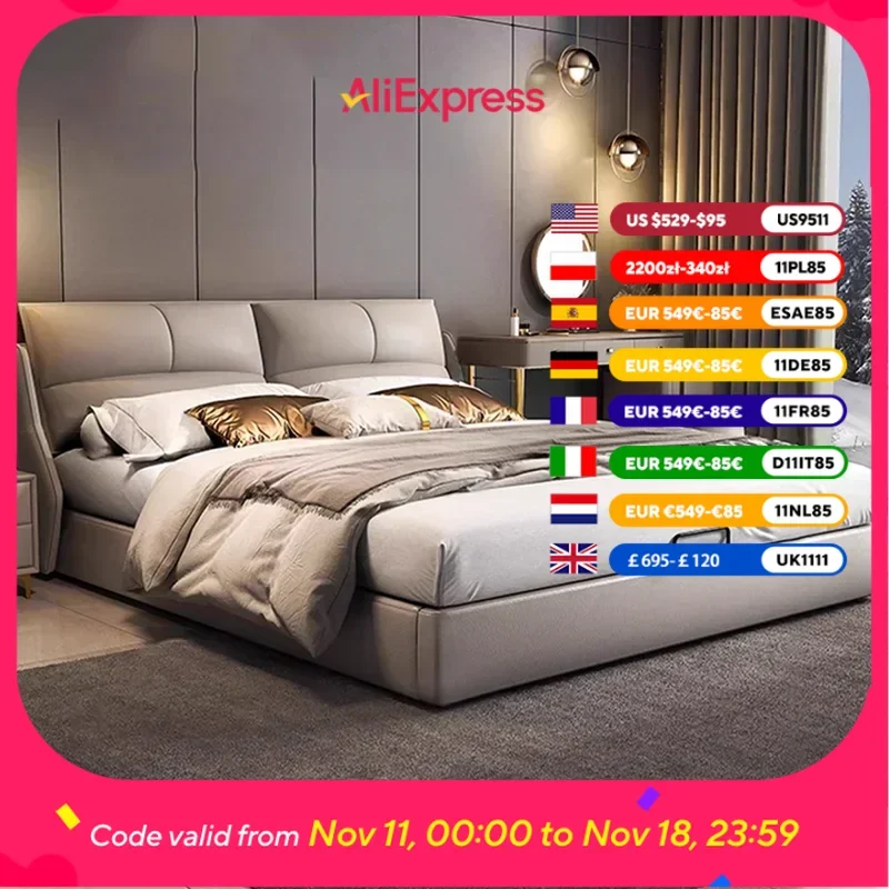 

Wooden European Bed King Size Double Modern Beauty Bedroom Bed Space Saving Princess Letti Matrimoniali Bedroom Furniture