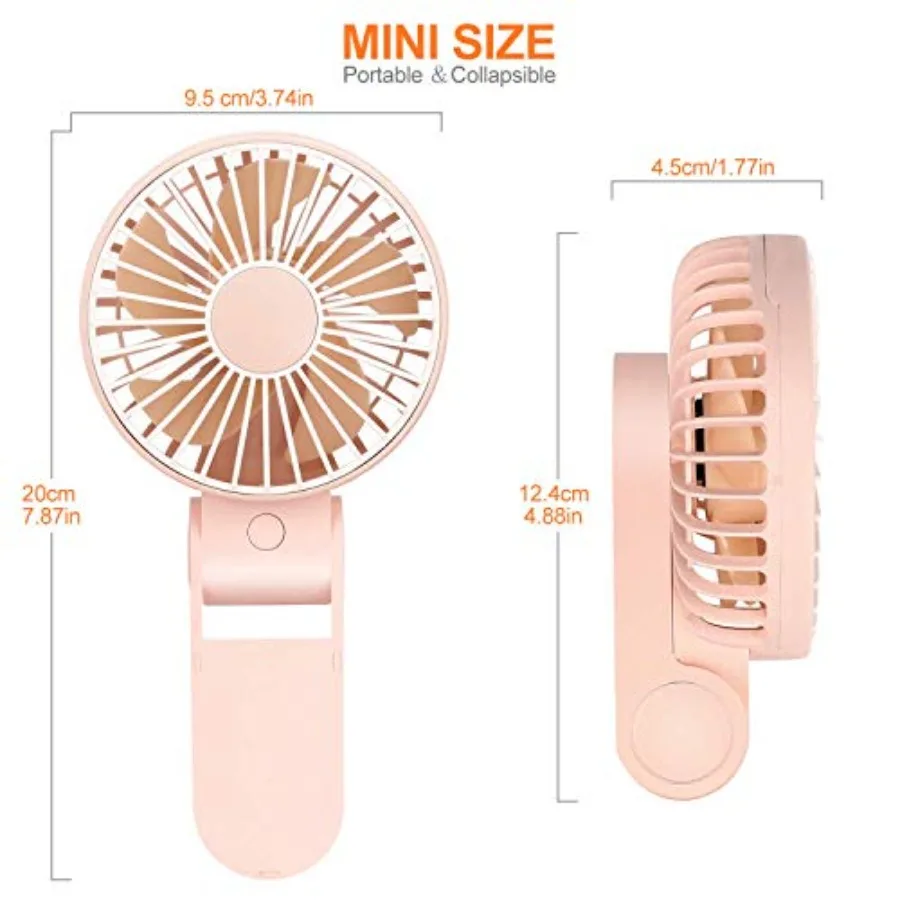 Mini Handheld Fan USB Portable Fans Rechargeable Battery Operated Foldable Desk Fan 3 Speed Hanging Personal Fan for Home Offic