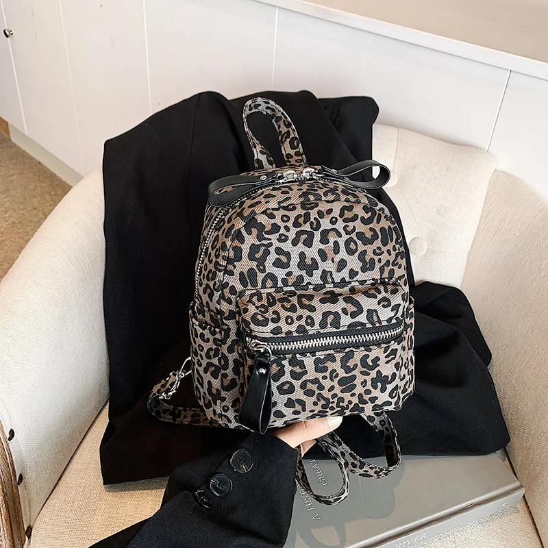 Leopard PU Leather Women\'s Backpack 2024 Autumn Designer Shoulder Bag Luxury Brand Mini Handbag Small Crossbody Bags for Lady