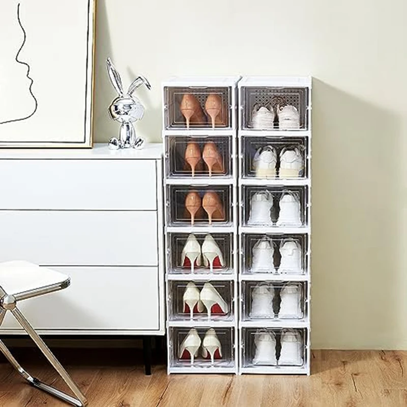 1 Piece Shoe Storage Box Installation-Free Foldable Shoe Organizers With Clear Door Space-Saving Shoe Rack Sturdy Clear Plastic