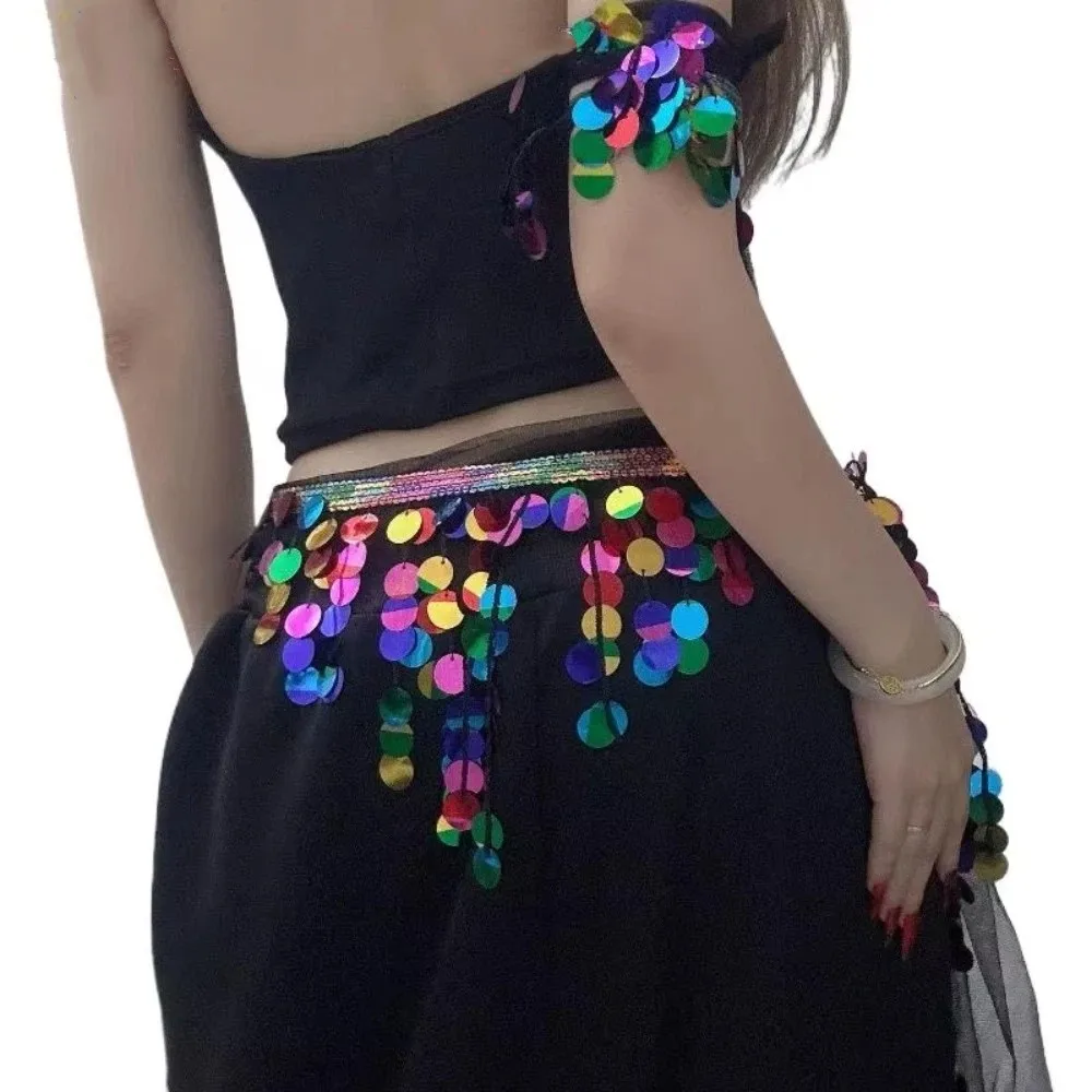 Fashion Sequins Waist Chain Tassels Mesh Hip Hop Belt Waist Accessories Belly Dancing