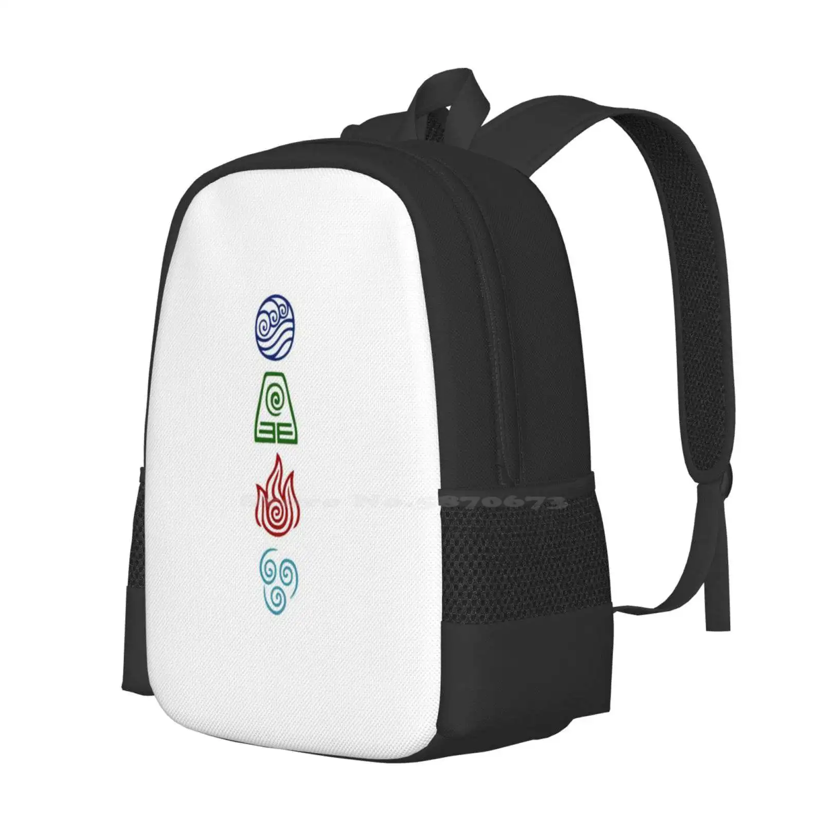 Four Elements School Bag Big Capacity Backpack Laptop The Last Airbender Nomads Nation Monks Kingdom Tribes Symbol Emblem