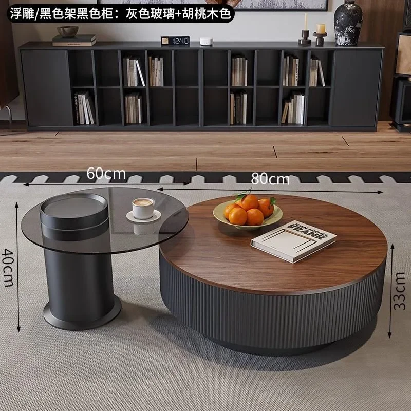 Small apartment round coffee table living room home light luxury antique walnut coffee table combinationY