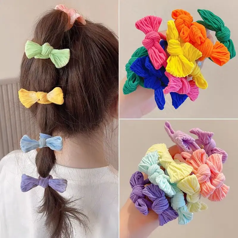 New 10Pcs Bow Ribbon Hair Ties Rings for Girls Elastic Hair Bands Mini Rope Ponytail Holder Headwear Women's Hair Accessories