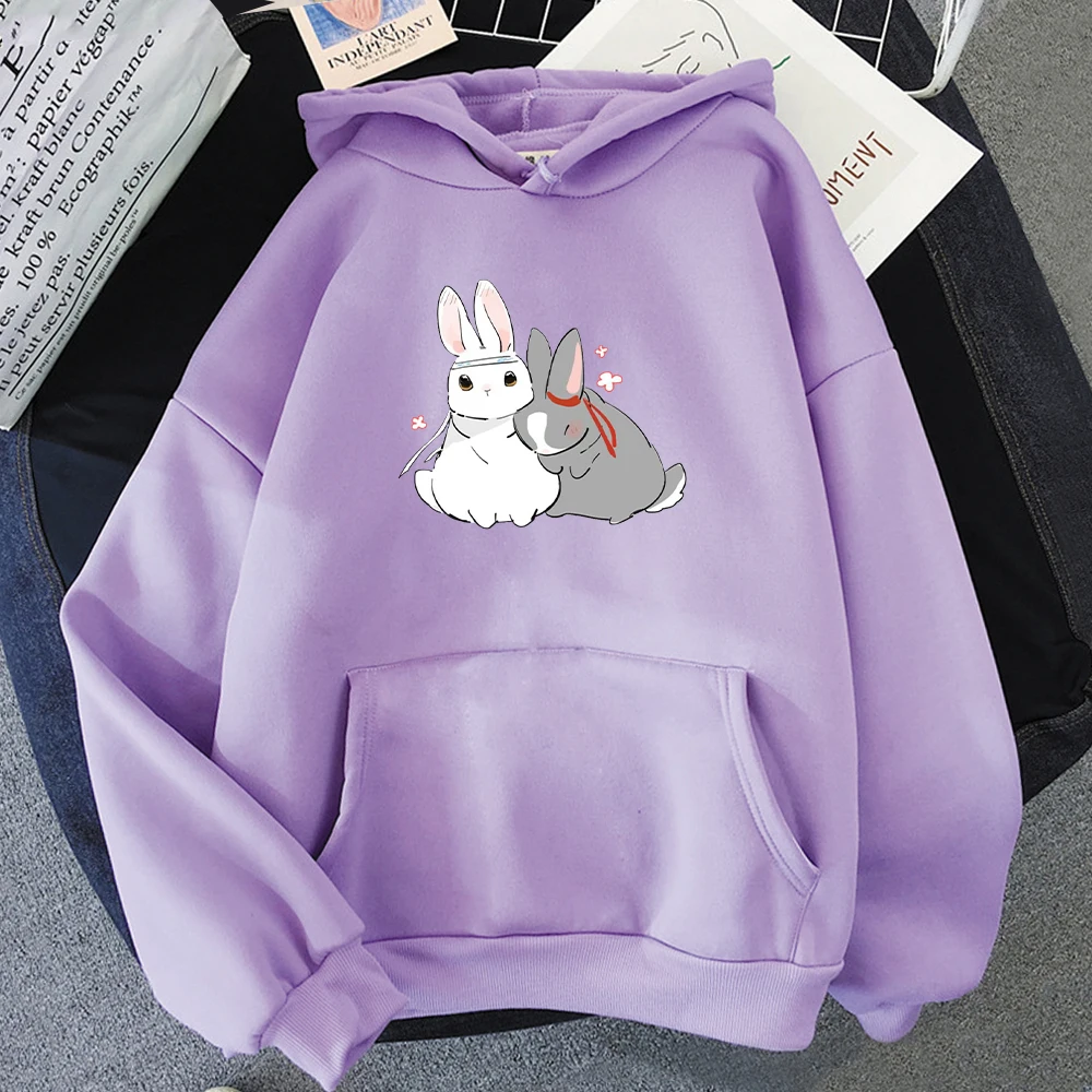 Kawaii Anime Hoodie Women Mo Dao Zu Shi The Untamed Wei Wuxian Lan Wangji Rabbit Printed Hooded Couple Sweatshirts Harajuku