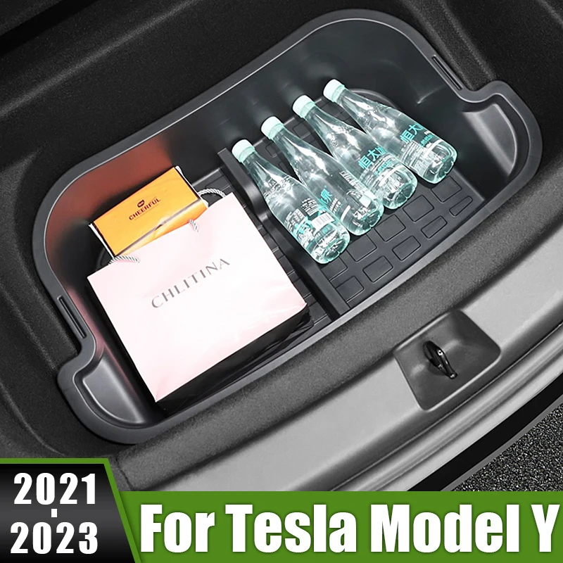 

For Tesla Model Y 2021 2022 2023 TPE Car Trunk Organizer Box Portable Stowing Tidying Sundries Storage Box Tray Accessories