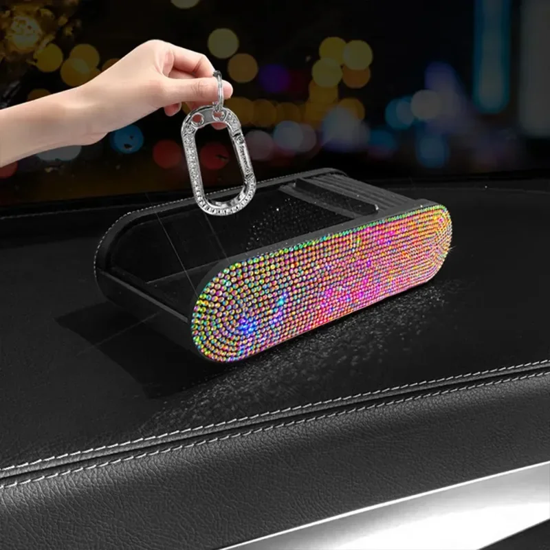 Car Push Pull Storage Garbage Box Rhinestone Crystal Dashboard Armrest Box Storage Box Organizer Debris Garbage Car Accessories