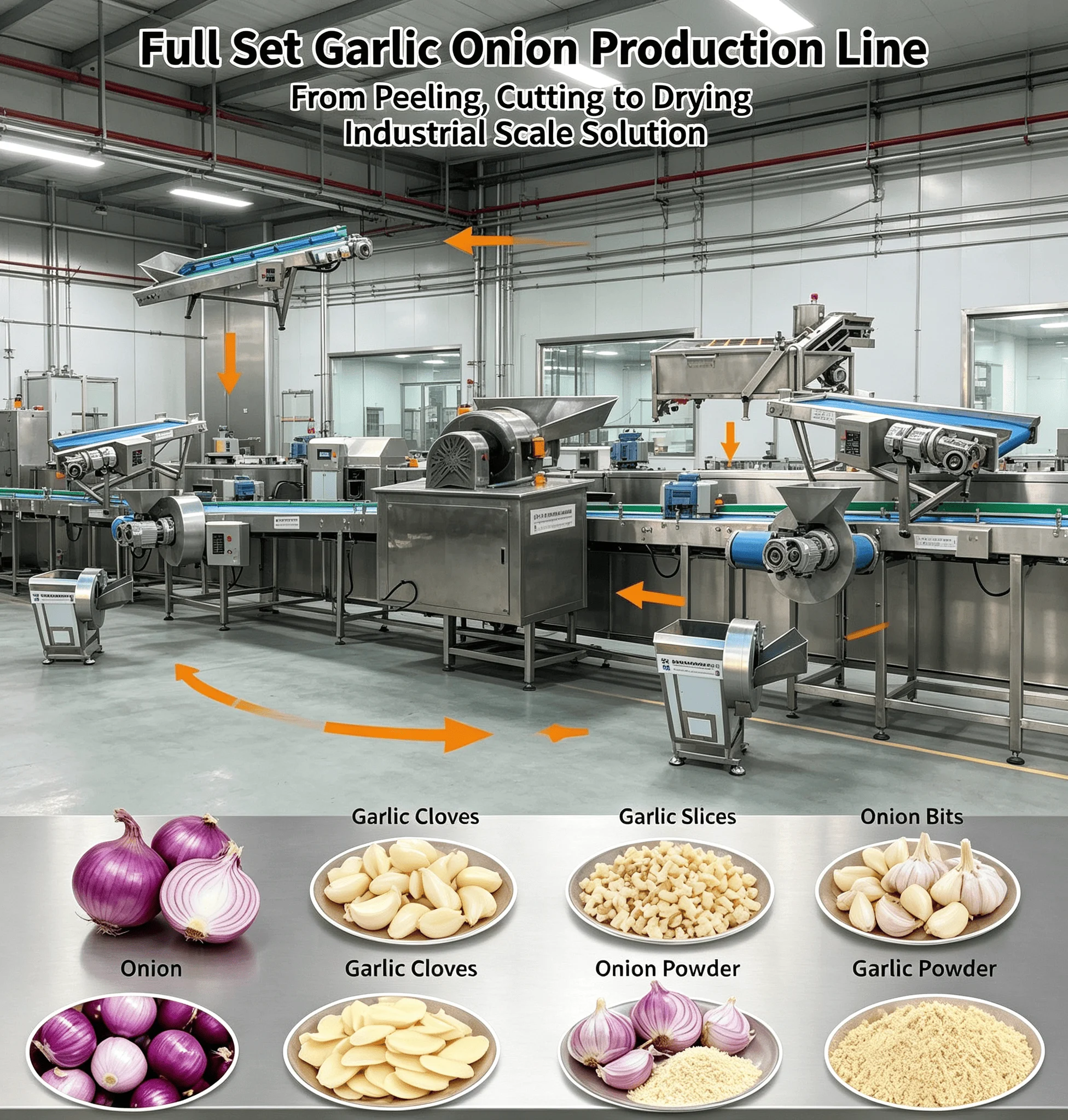 Spice Raw Material Manufacturing Line Semi Automatic Garlic Onion Processing Machine For Food Plant Customized